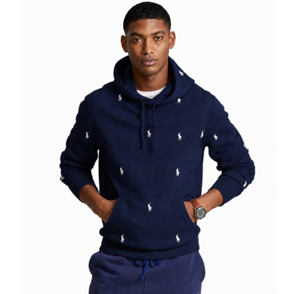 Polo Ralph Lauren Hoodie Boy XL 18-20 Navy Blue All Over Pony Logo Preppy Casual